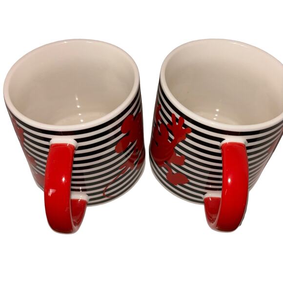 Pair Disney Mickey Mouse Mug Large 28 oz Red Black Striped - Picture 4 of 6
